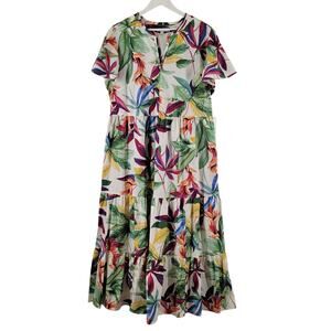 NWT Chico’s Maxi Dress Womens 3 US 16 Botanical Tropical Tiered Flutter Sleeve